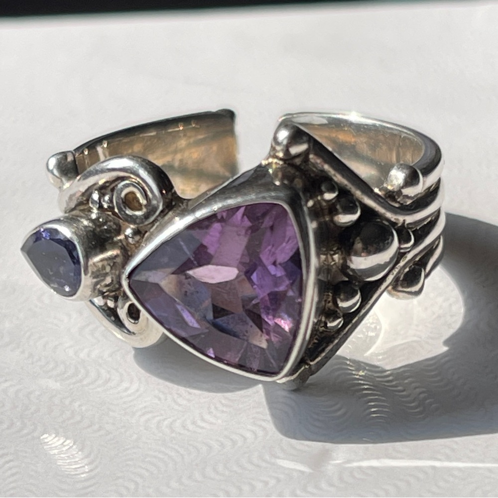 Gorgeous Sajen Brand Amethyst and Iolite Gemstone Ring Sterling Silver 10.5